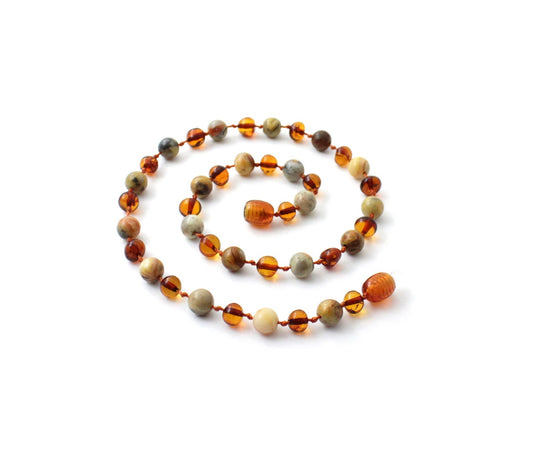 Barnsteen ketting - Cognac & crazy lace agaat