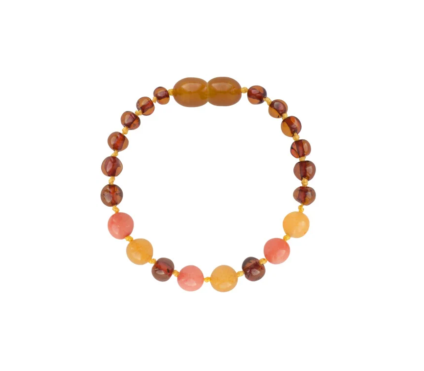 Barnsteen armband - Cognac, aventurijn & koraal