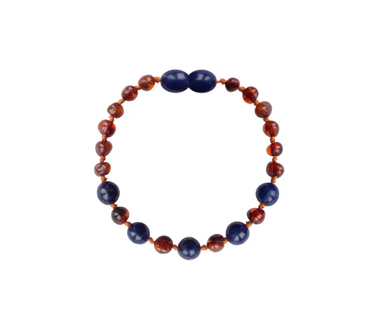 Barnsteen armband - Cognac & lapis lazuli