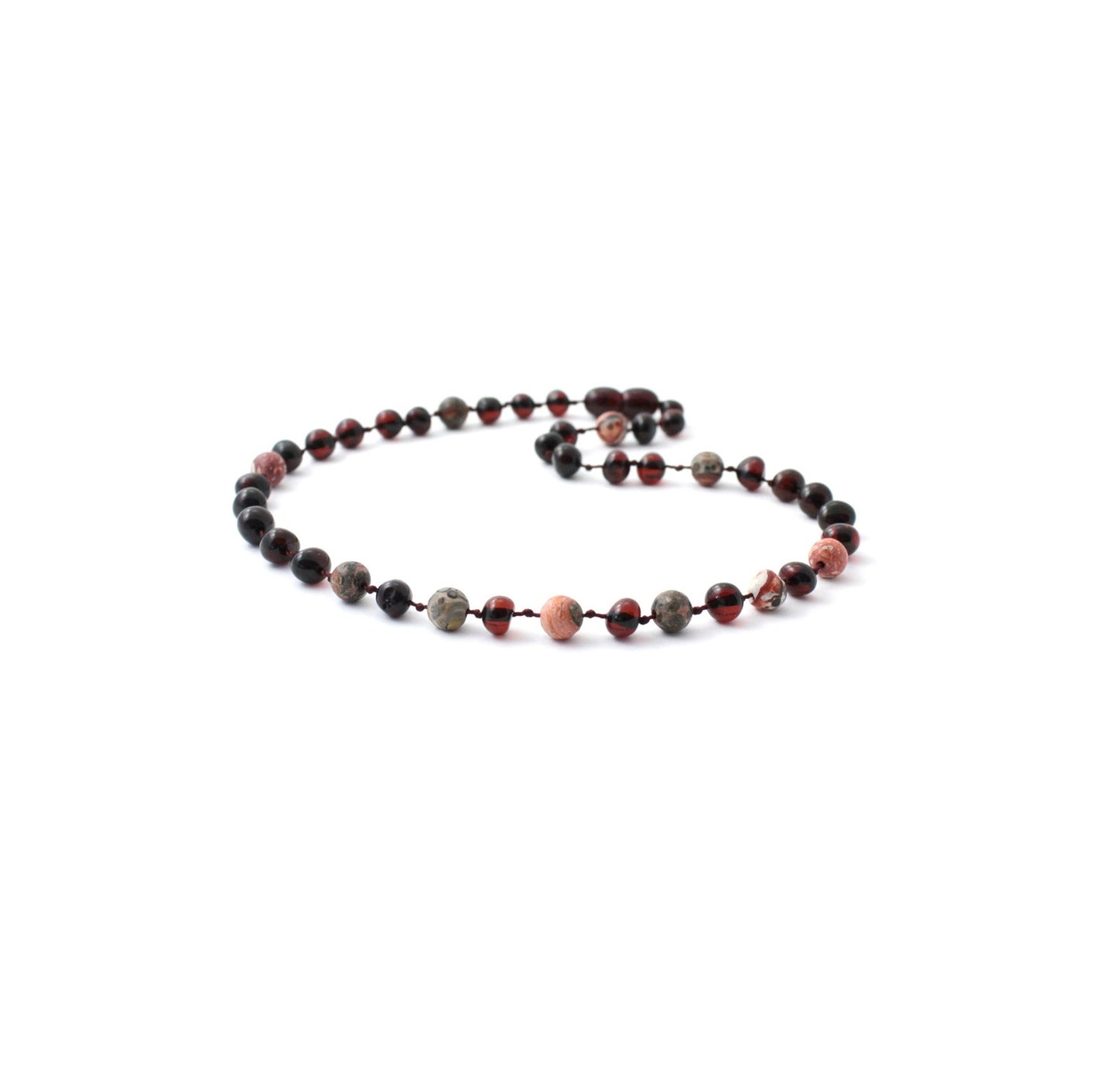 Barnsteen ketting - Ruwe Cherry & Luipaard Jaspis