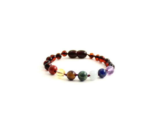 Barnsteen armband - Cherry & chakra edelstenen