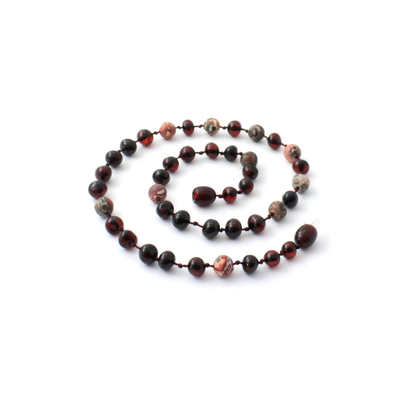 Barnsteen ketting - Ruwe Cherry & Luipaard Jaspis