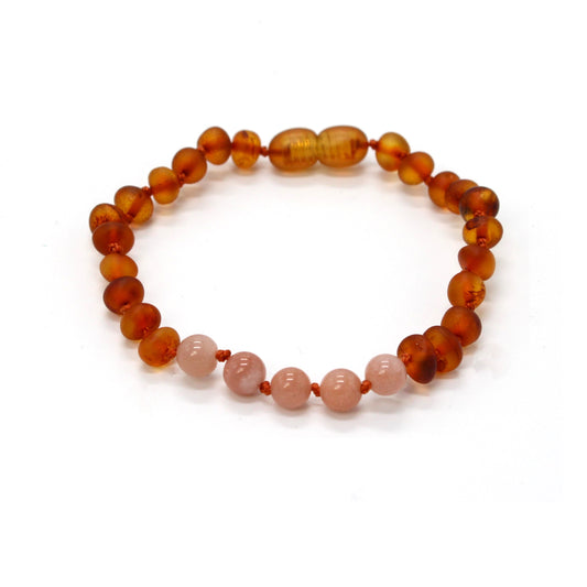 Barnsteen armband - Ruw cognac & zonnesteen