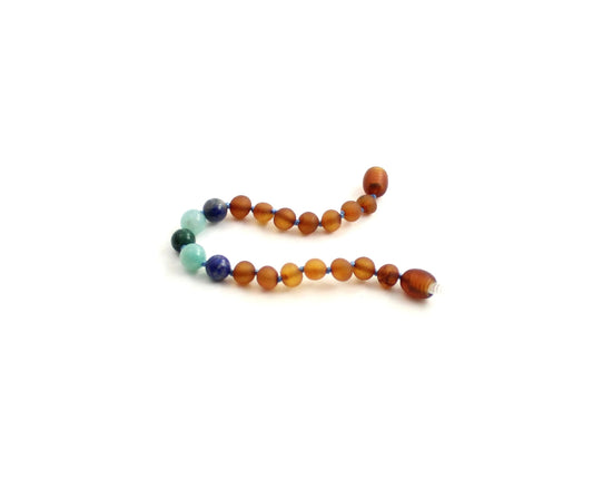 Barnsteen armband - Ruwe cognac, Lapis Lazuli, Jade en Amazoniet