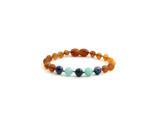 Barnsteen armband - Ruwe cognac, Lapis Lazuli, Jade en Amazoniet
