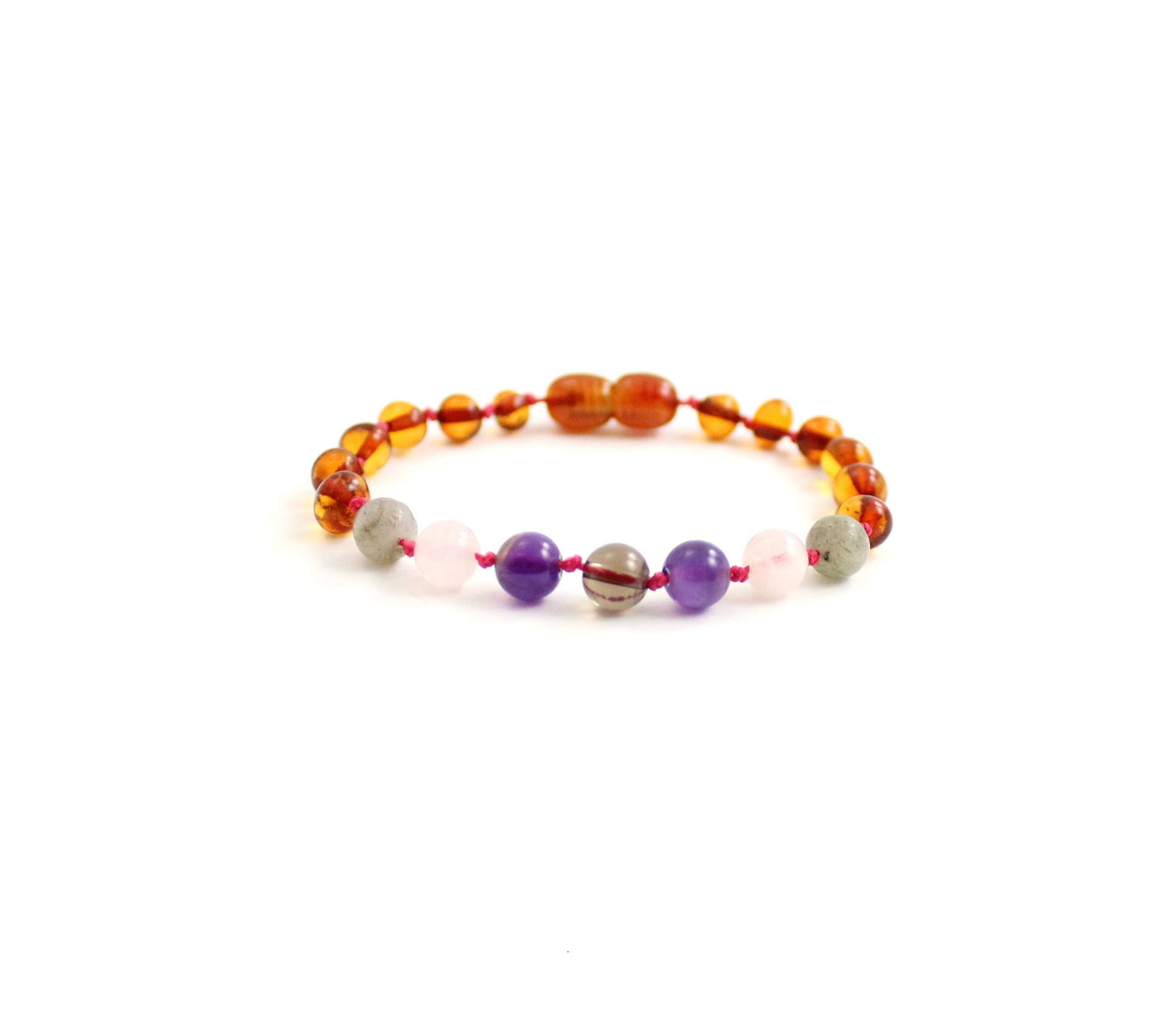 Barnsteen armband - Cognac, Labradoriet, Rozenkwarts en Rookkwarts