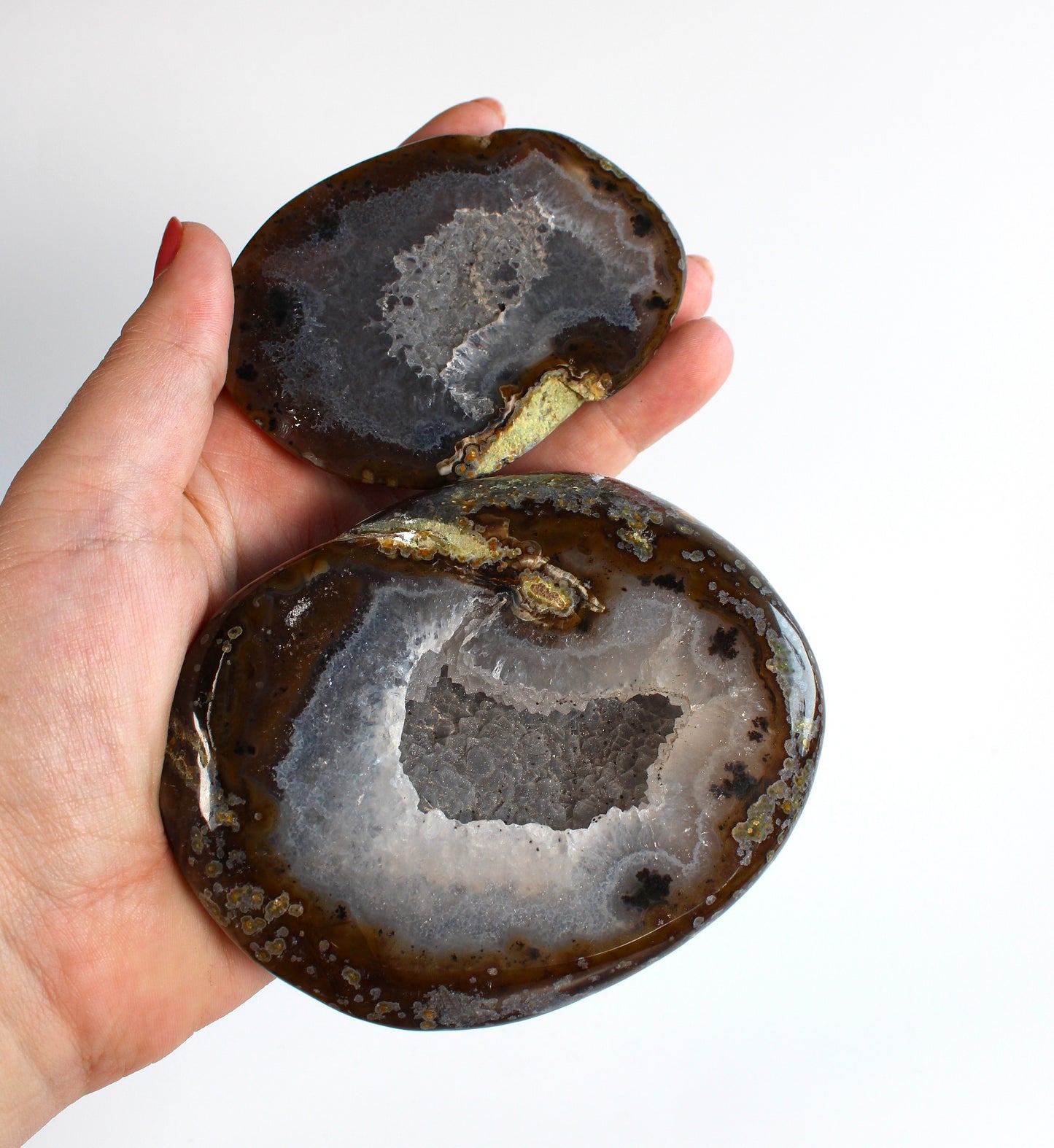 Agaat sugarshine met dendriet geode - Sieradendoosje