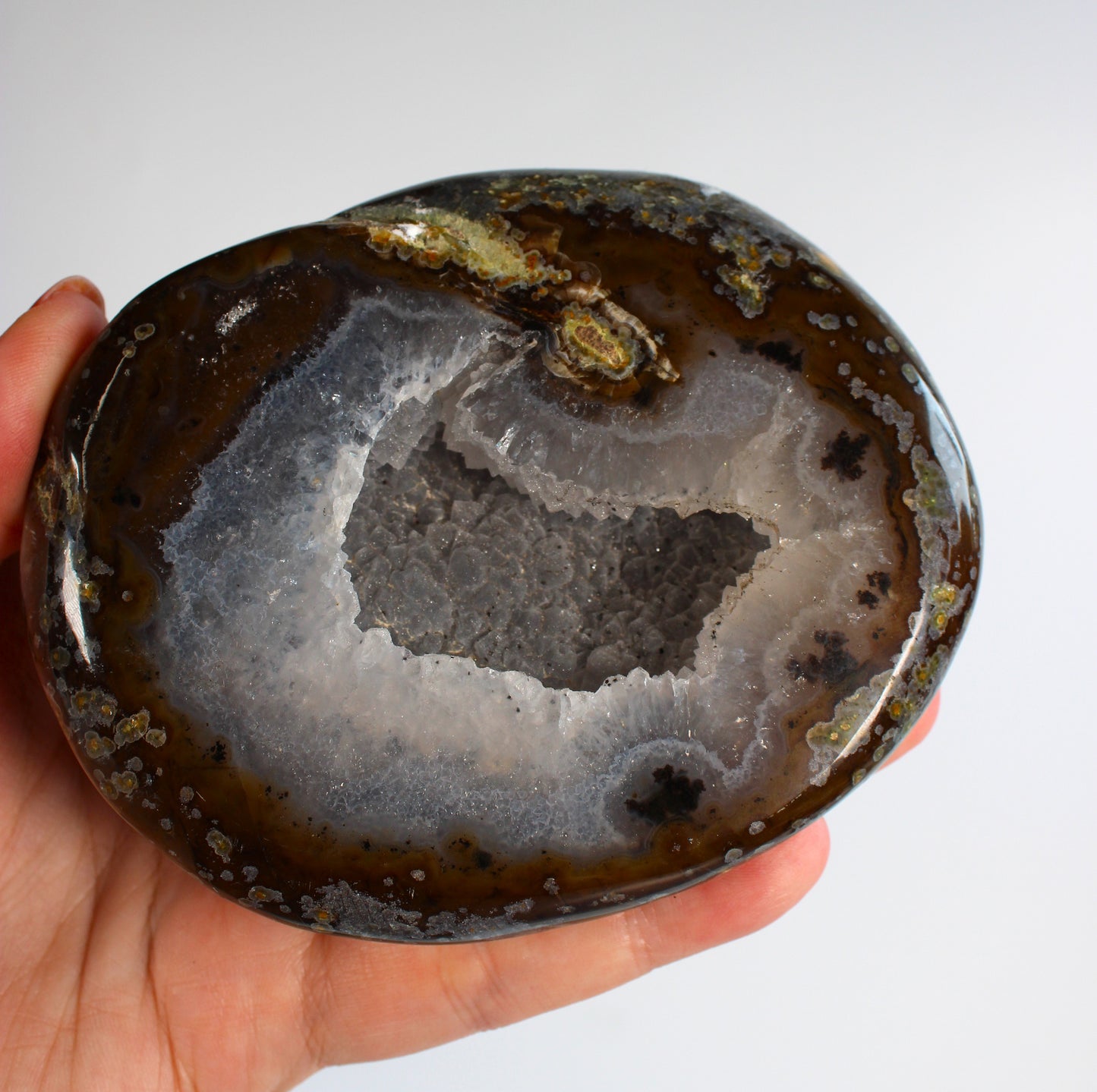 Agaat sugarshine met dendriet geode - Sieradendoosje