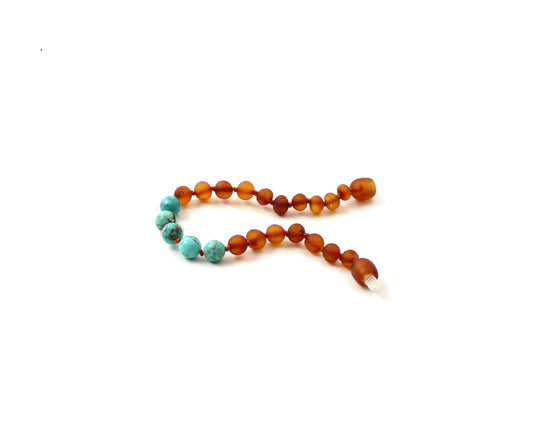 Barnsteen armband - Cognac ruw & Turquoise