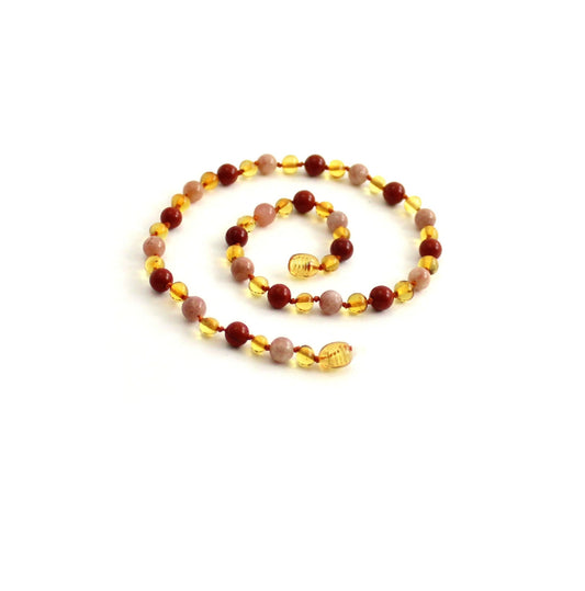 Barnsteen ketting - Honing, Jaspis en Zonnesteen