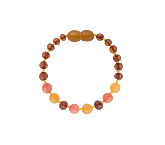 Barnsteen armband - Cognac, aventurijn & koraal