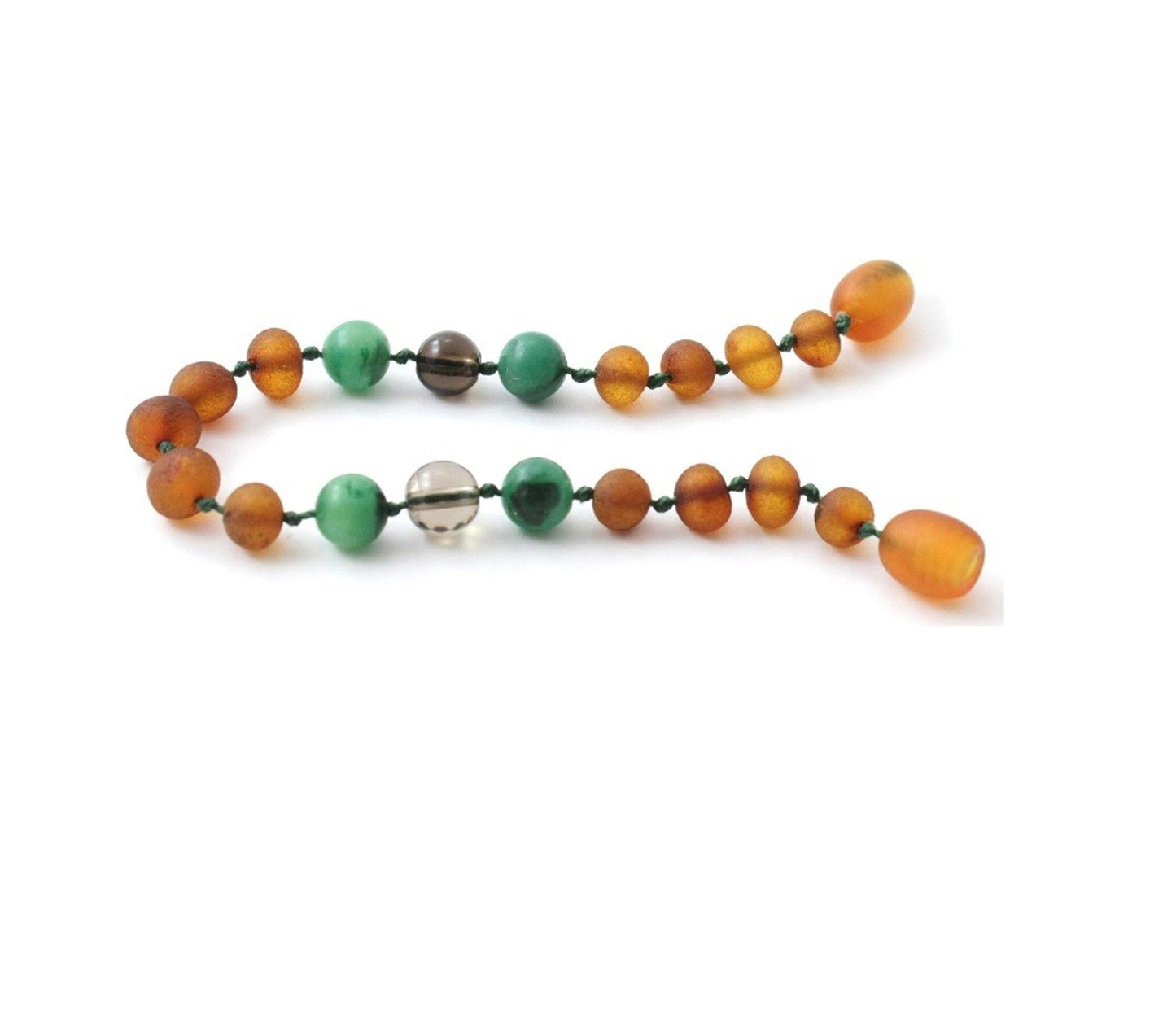 Barnsteen armband - Ruwe cognac, Afrikaanse jade & rookkwarts