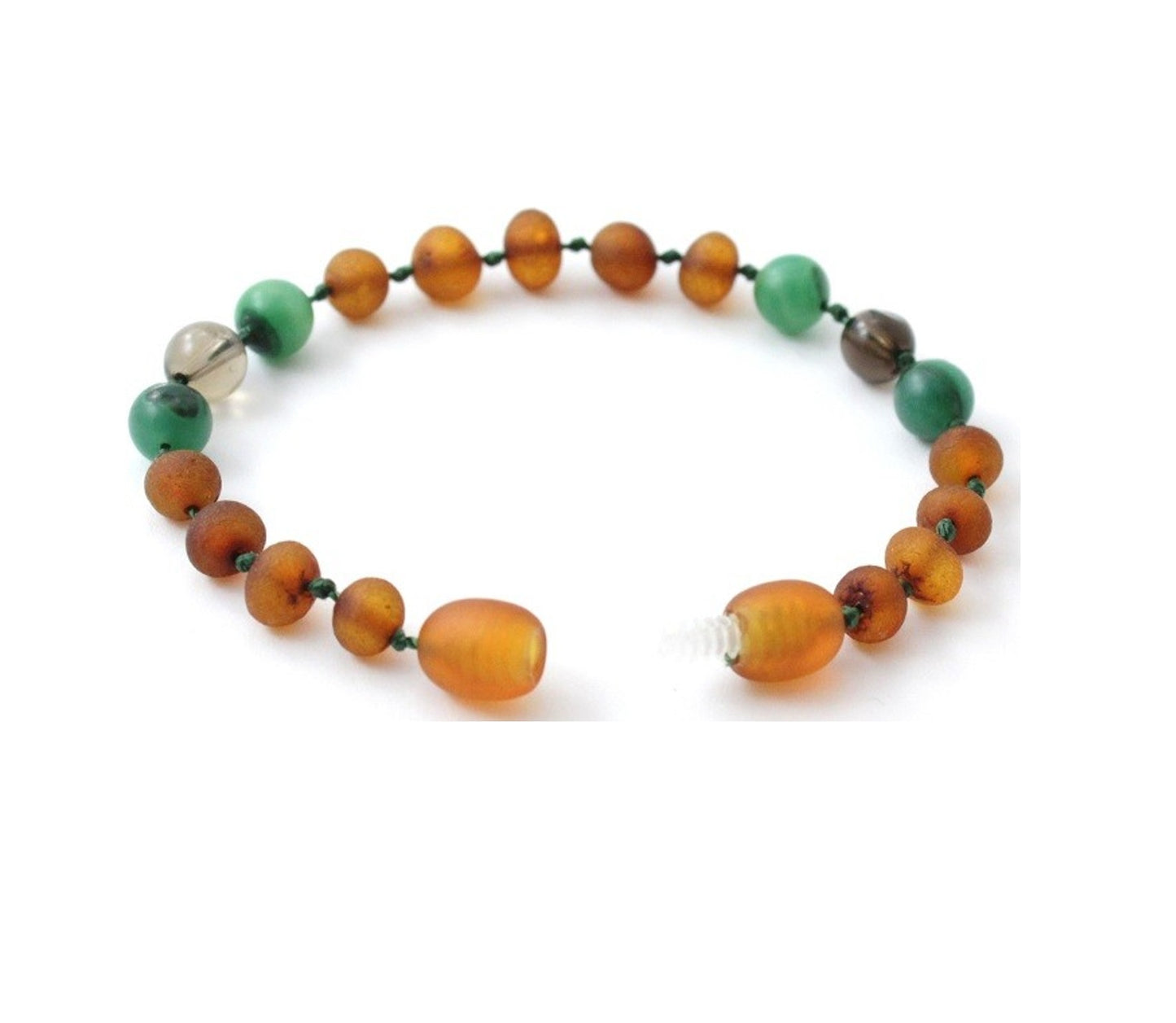 Barnsteen armband - Ruwe cognac, Afrikaanse jade & rookkwarts