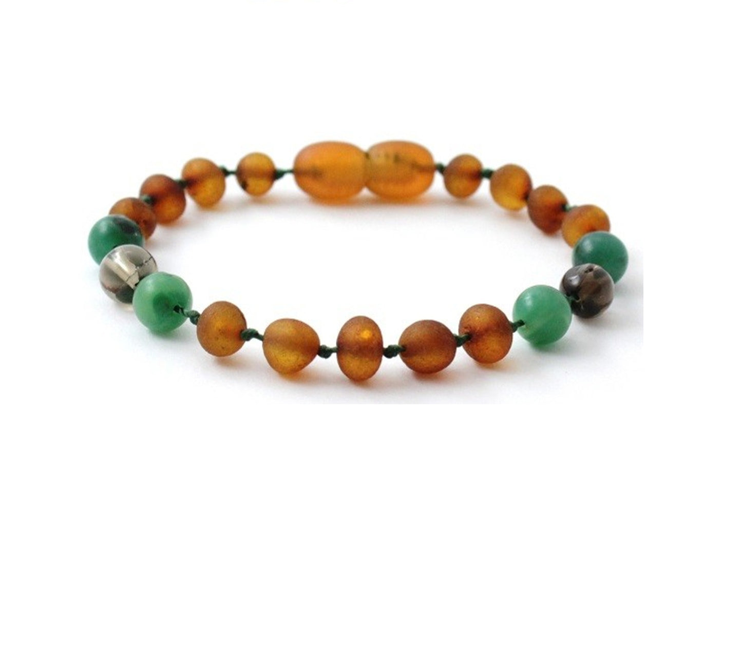 Barnsteen armband - Ruwe cognac, Afrikaanse jade & rookkwarts