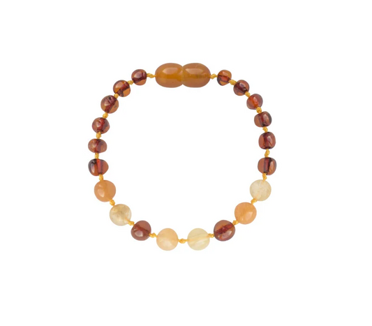 Barnsteen armband - Cognac, quartz & aventurijn