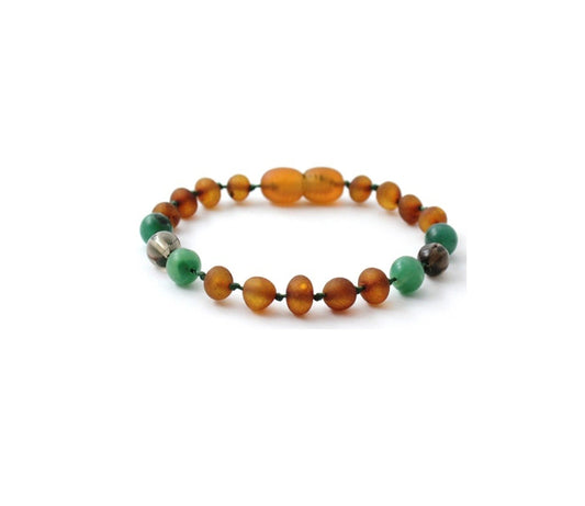 Barnsteen armband - Ruwe cognac, Afrikaanse jade & rookkwarts