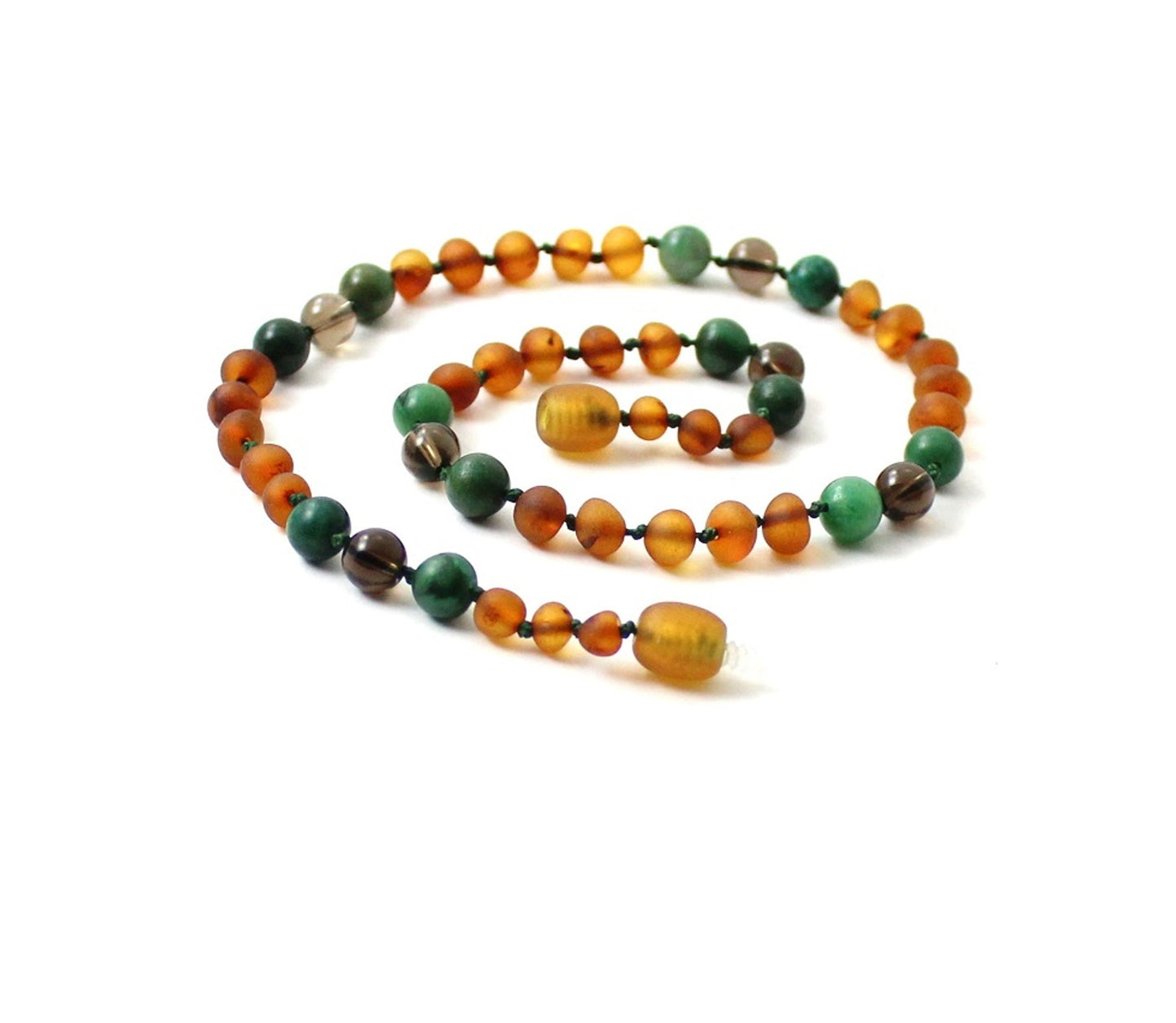 Barnsteen ketting - Ruw cognac, Afrikaanse jade & rookkwarts