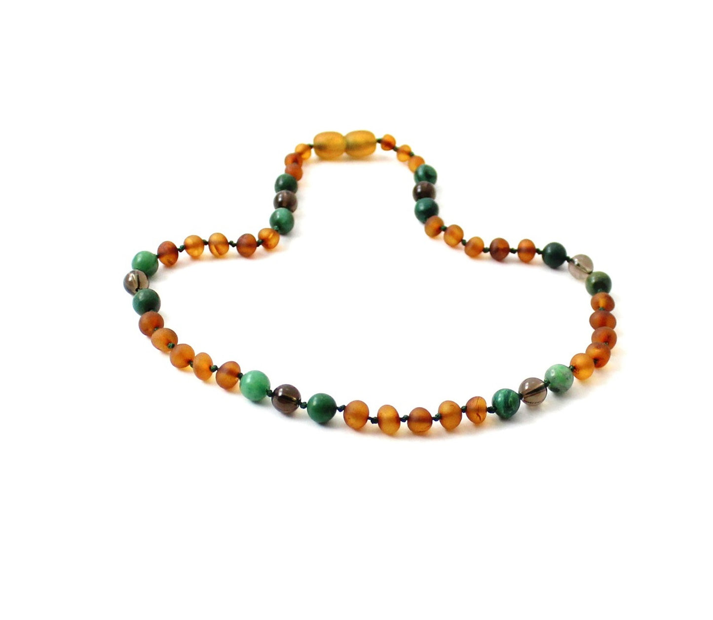 Barnsteen ketting - Ruw cognac, Afrikaanse jade & rookkwarts