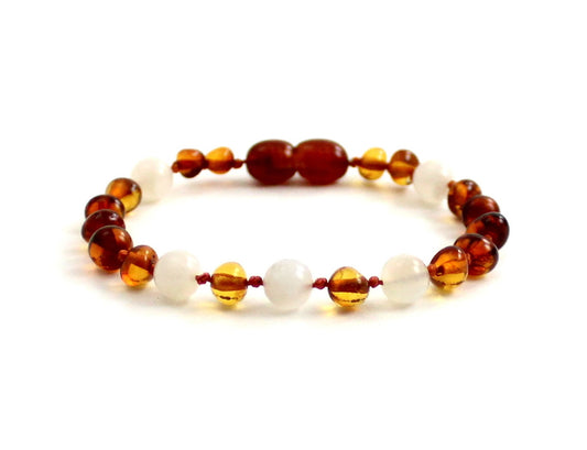 Barnsteen armband - Cognac & maansteen