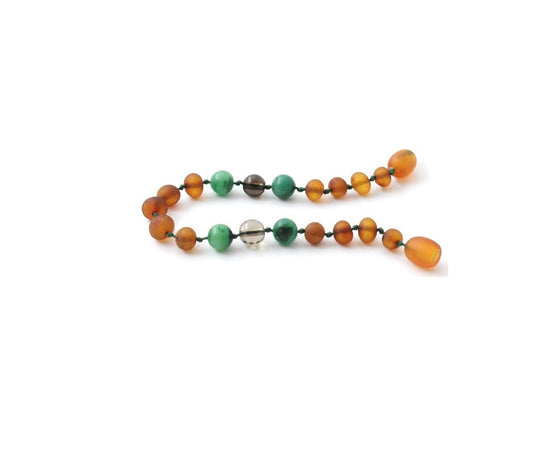 Barnsteen armband - Ruwe cognac, Afrikaanse jade & rookkwarts