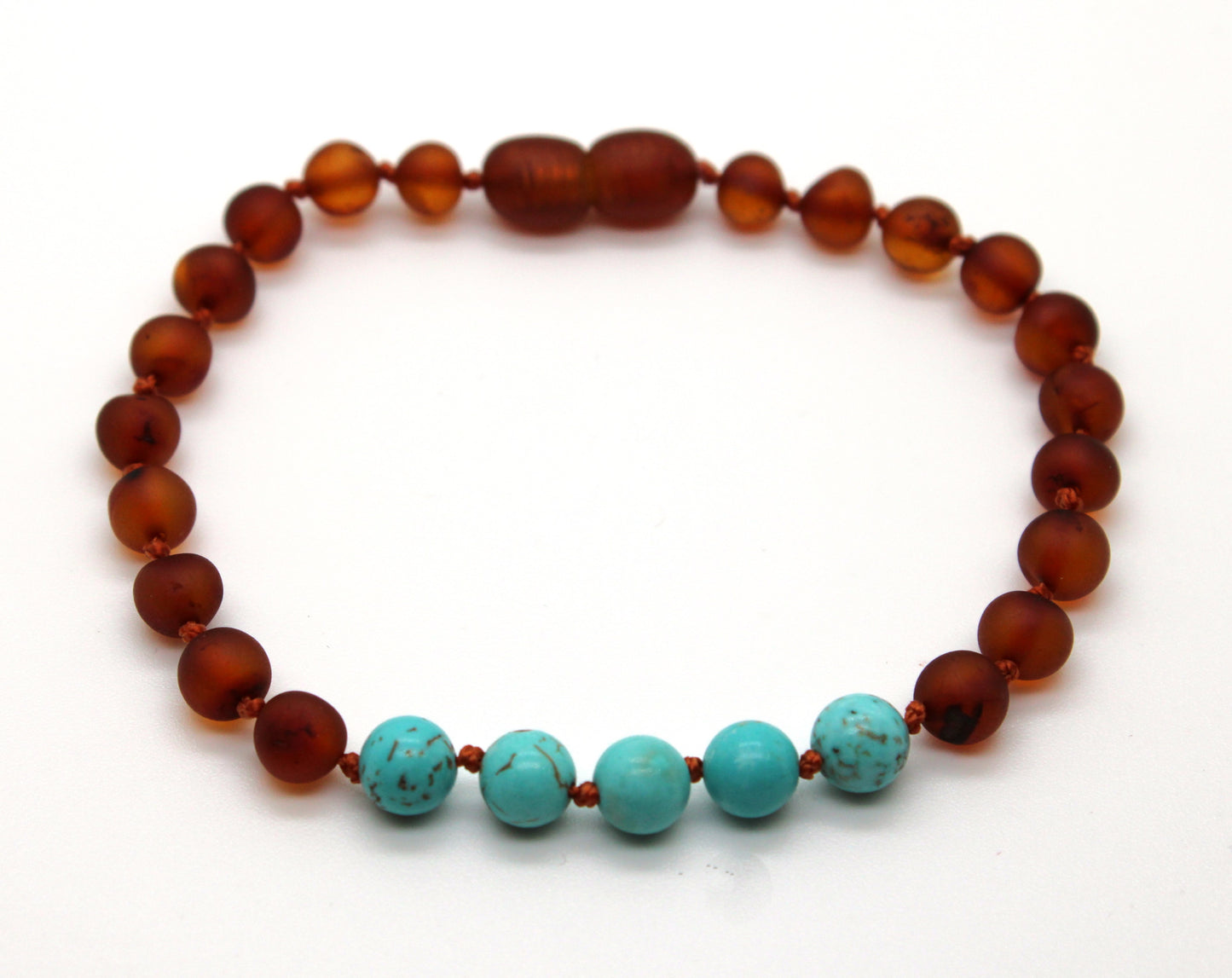 Barnsteen armband - Cognac ruw & Turquoise